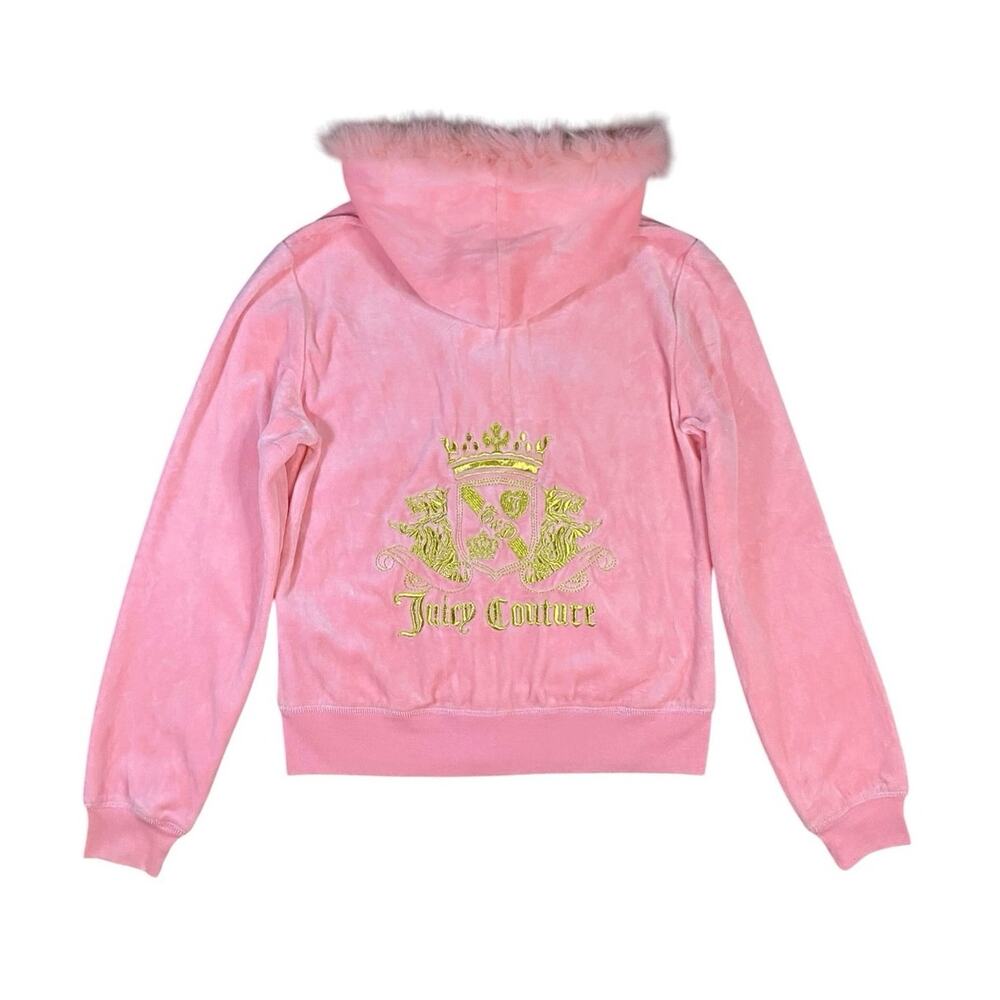 Vintage Juicy Couture Gold Bling Faux Fur Hooded Sweater - L